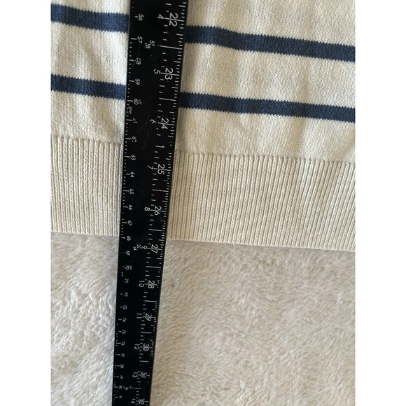 Threadbare Knit Trophy Neck Striped Polo In Acru &Blue Size Medium Preppy - Picture 7 of 10